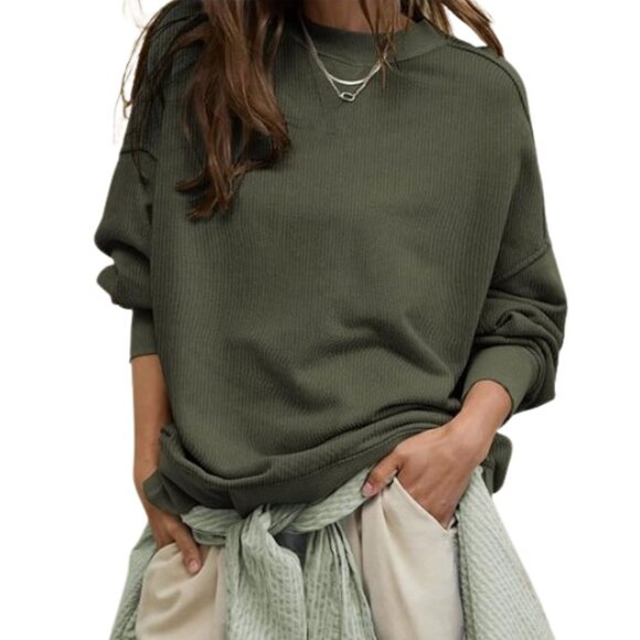 PRETTYGARDEN OVERSIZED RIBBED SWEATSHIRT - Picture 4 of 5